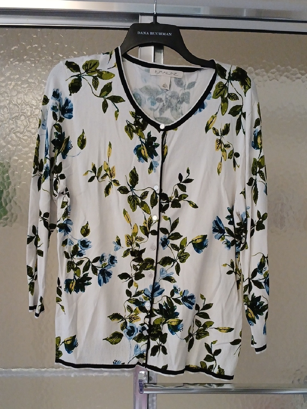 Chalina Women's White Floral Cardigan with Blue & Green Print